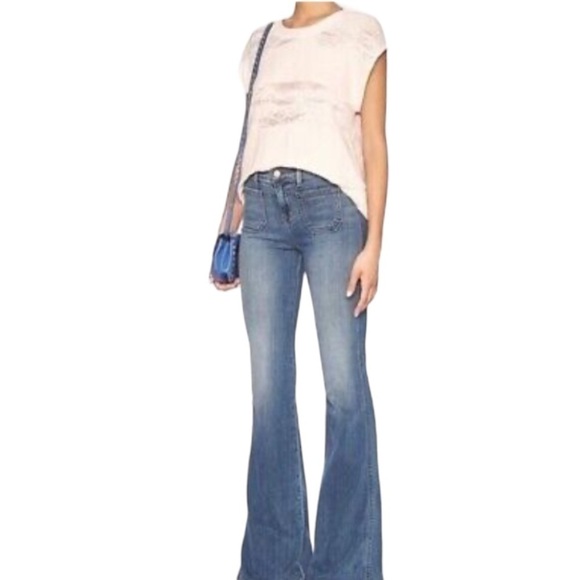 IRO Jeans Boho Distressed Raw Edge/Hem Cap Sleeve Sweatshirt Short Sleeve Top L - Picture 4 of 13